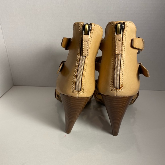 Franco Sarto Tan Leather Open Toe Strappy Heels - Picture 4 of 5